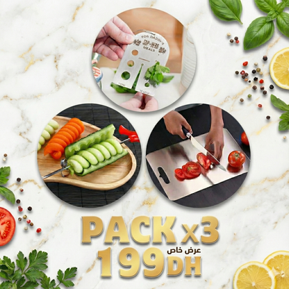 Pack x3: Couteau à spirale - Planches à découper en inox - Décapant à herbes